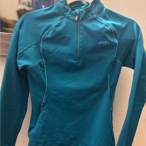 Asics Green and Blue Fitted Long Sleeve Zip-up Hoodie